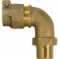 A Y Mcdonald 1 In. 90 Deg. Brass Elbow, MIP Polyethylene Pipe Connector 1/4 Bend 74779M-22 B